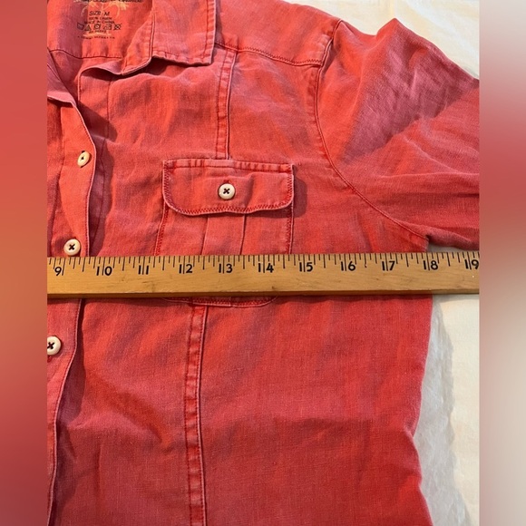 Indigo Palms Chinos Women's Orange Long Sleeve Linen Button Down Top; Size M - Picture 6 of 7